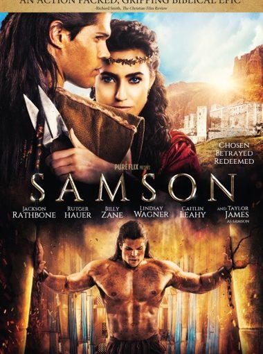 Movie poster for Samson featuring historic characters and dramatic imagery, highlighting a biblical epic theme.