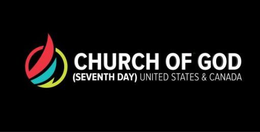 Logo of Church of God (Seventh Day), United States & Canada, with colorful symbol on black background.