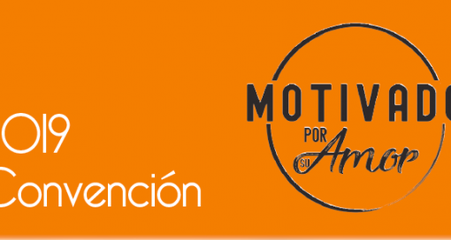 2019 Convención: Motivado por su Amor on orange background with soft bokeh effect