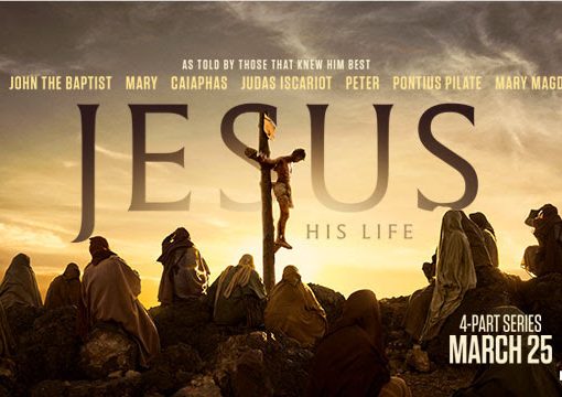 Promotional image for Jesus: His Life series on History Channel, featuring Jesus on the cross, premiering March 25.