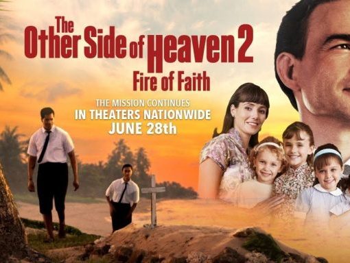 Movie poster for The Other Side of Heaven 2: Fire of Faith, featuring cast and scenic island backdrop.