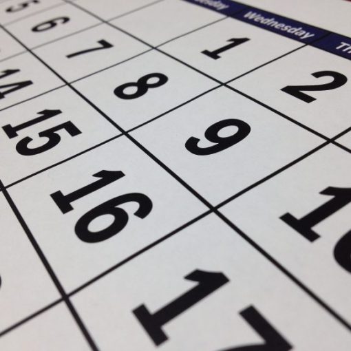 Close-up of a monthly calendar page with days numbered, highlighting a typical organizational tool.